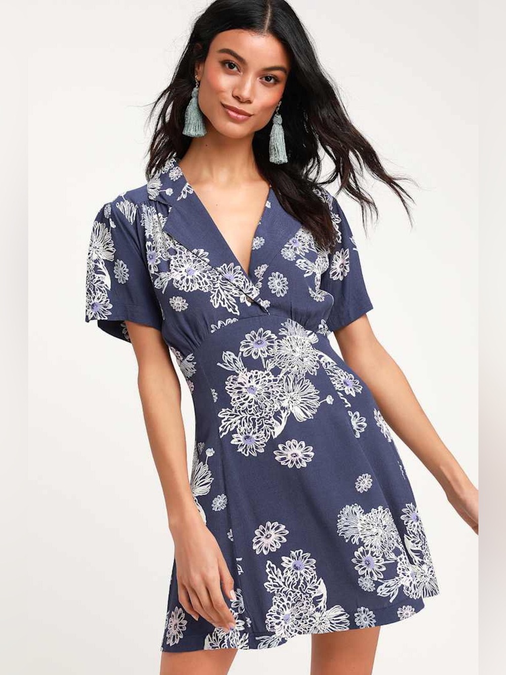Free People Blue Hawaii Navy Floral Mini Dress XS Like New